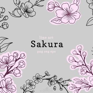 Sakura Line Art High-Quality PNGs Vector SVG EPS | Spring Clipart ,invitation,greeting cards,Wedding, Floral, Bridal shower Cherry Blossom