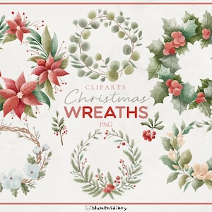 Feestelijke aquarel kerst groen kransen clipart| PNG's van hoge kwaliteit | Kerst Clipart, Decor, uitnodiging, wenskaarten, vakantie