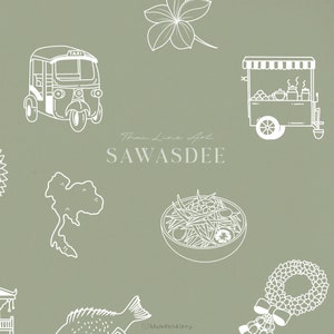 Sawasdee Thai Line Art Doodle High Quality Clipart - 300 DPI Transparent Backgrounds -  Thailand elements, Bangkok, Buddha, Wall art