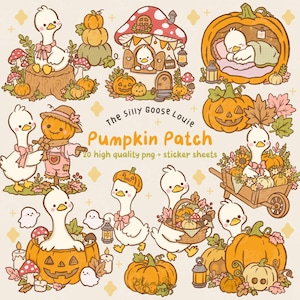 Silly Goose Louie Pumpkin Patch Clipart – Cozy Autumn Harvest PNG (Digital Download)