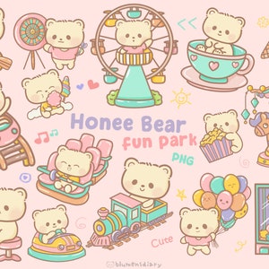 Kawaii Bear Fun Park Clipart-20 hoogwaardige PNGs illustratie handgetekende Amusement Park Clipart-transparante achtergrond