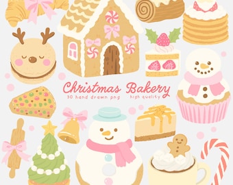 Christmas Bakery Clipart – Pastel Holiday PNG Graphics (Digital Download)