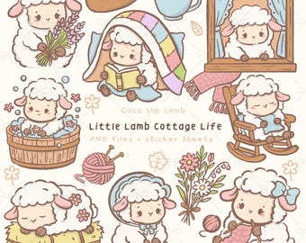 Kawaii Lamm Clipart: Cottagecore Schaf Illustrationen (PNG, digitaler Download)
