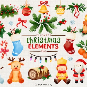 Feestelijke kerstelementen clipart set| PNG's van hoge kwaliteit | Kerst clipart, decor, uitnodiging, wenskaarten, vakantie cliparts