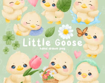 Little Goose Clipart: Hand-Drawn PNG Graphics (Digital Download)