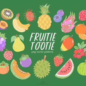 Fruits clipart Set | PNG, SVG, Seamless Patterns | cute SVG fruit Graphics for Crafts, Stickers, Planners, Cards, Goodnotes