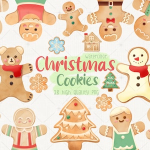 Christmas Cookies Clipart, Watercolor Christmas clipart, instant download clipart, Christmas pastel clipart, handdrawn illustration