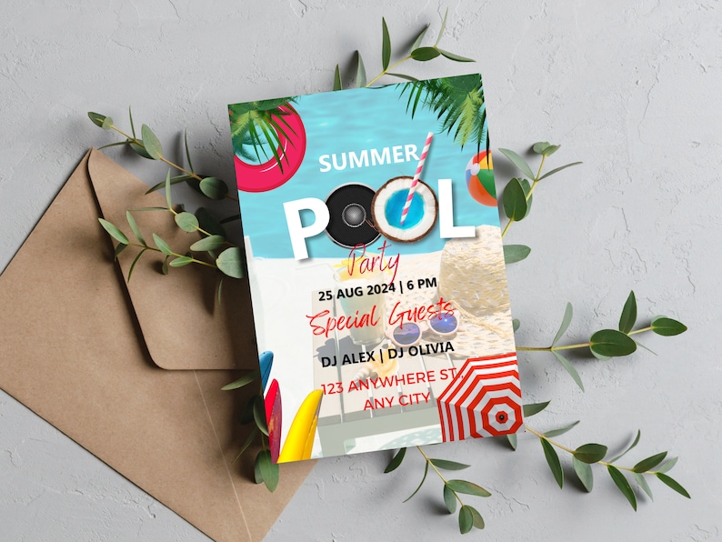 Editable Pool Party Invitation Canva Template Summer Pool - Etsy