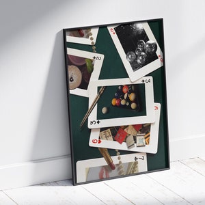 Modny wydruk talii kart | Estetyczna sztuka ścienna z kartami do gry | Elegancki plakat do dekoracji stołu bilardowego | Stylowe karty do wózka barowego Ace Diamond Heart