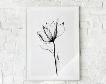Thin Line Minimal Flower Design Digital Print / Flower Wall Art / Office Wall Décor / Large Wall Art / Flower Art / Instant Download