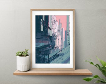 Neo-Tokyo Abstract City Wall Art Print / Gaming Room Art / Cyberpunk Posters / Office Wall Décor / Large Wall Art / Instant Download