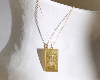 14K Gold Tarot Necklace, ,Dainty Tag Pendant Necklace, Spiritual Jewelry, Tarot Card Necklace, Best Friend Gift, Tarot Charms Necklace