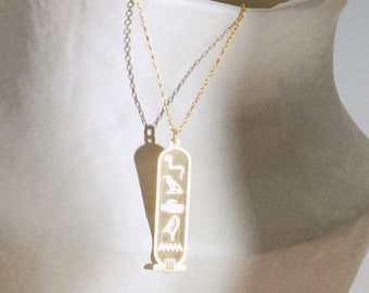 14K Gold Egypt Cartouche Necklace, Egyptian Hieroglyphic Cartouche Jewelry, Egypt Name Necklace, Ancient Symbol Necklace, Gift for Mom