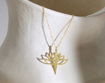 14K Gold Lotus Flower Necklace, Lotus Flower Pendant, Gold Lotus Necklace, Meditation Necklace, Flower Lotus Necklace, Gift For Mom