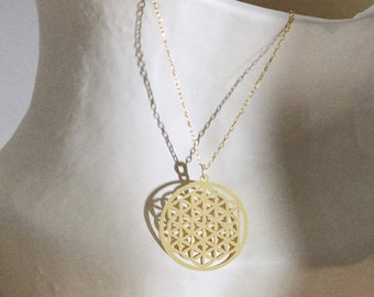 14K Gold Flower of Life Necklace, Sacred Geometry Necklace, Flower of Life Pendant, Yoga Necklace, Simple Gold Necklace for Women,