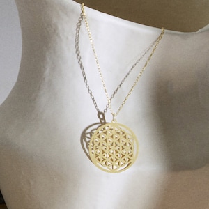 14K Gold Flower of Life Necklace, Sacred Geometry Necklace, Flower of Life Pendant, Yoga Necklace, Simple Gold Necklace for Women,
