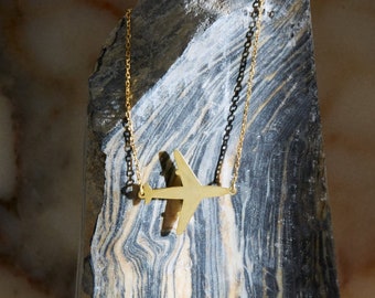 14K zijwaarts vliegtuigketting, vliegtuighanger, reisketting, reisliefhebber cadeau, gouden vliegtuigketting, vliegtuigbedel, vliegtuighanger