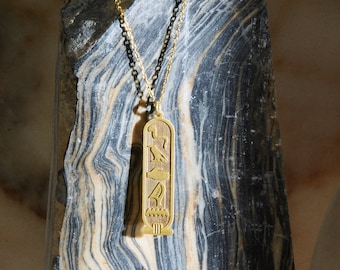14K Gold Egypt Cartouche Necklace, Egyptian Hieroglyphic Cartouche Jewelry, Egypt Name Necklace, Ancient Symbol Necklace, Gift for Mom