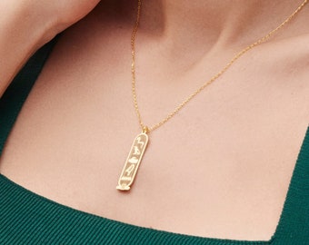 14K Gold Egypt Cartouche Necklace, Egyptian Hieroglyphic Cartouche Jewelry, Egypt Name Necklace, Ancient Symbol Necklace, Gift for Mom