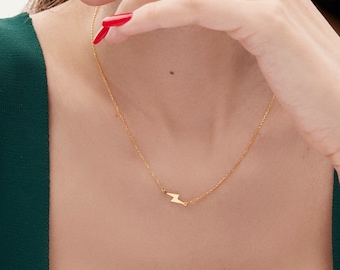 14K Gold Lightning Bolt Necklace, Lightning Bolt Pendant, Thunderbolt Necklace, Flash Necklace, Lightning Bolt Charm, Simple Gold Necklace