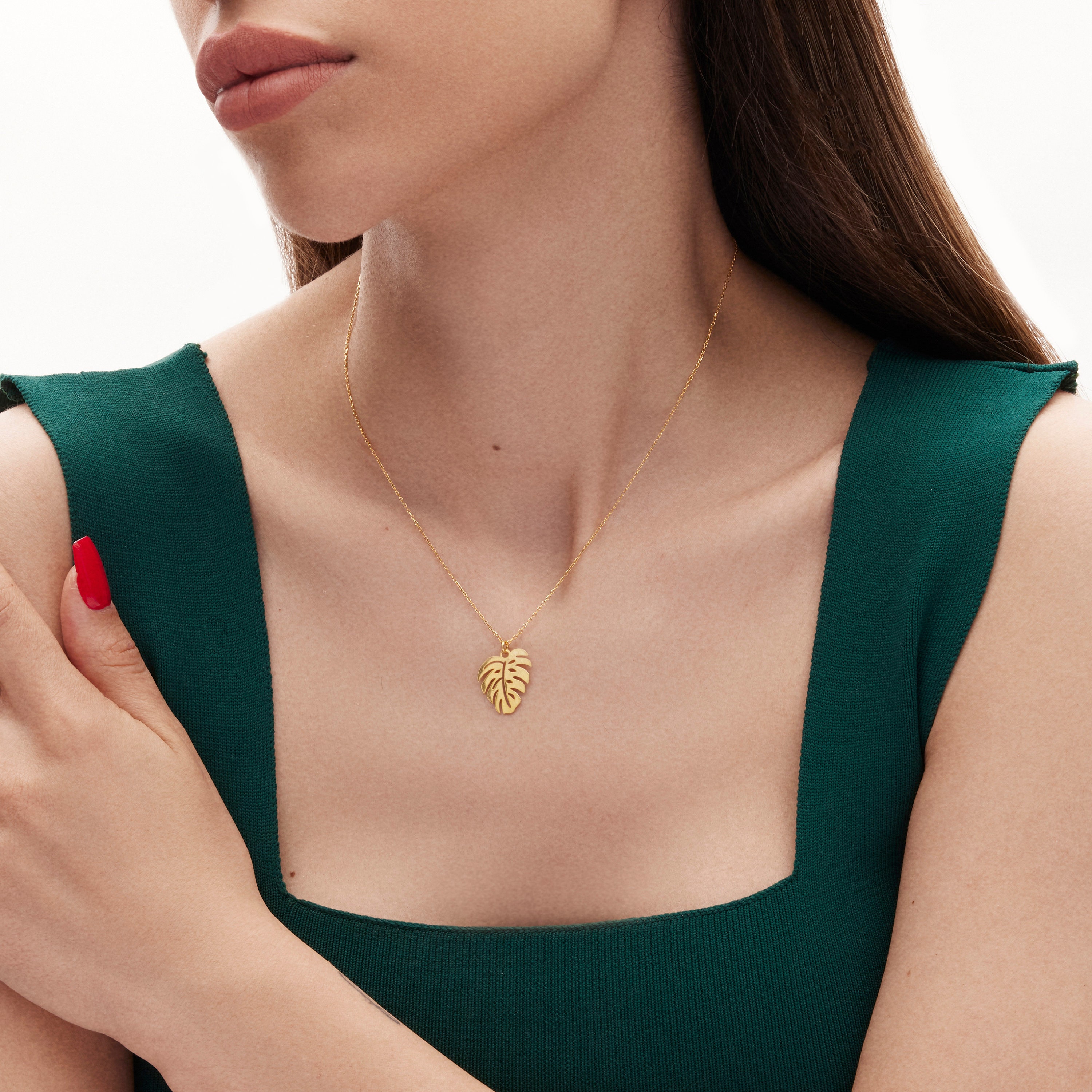 Dainty Gold Monstera Leaf Charms Pendant, 21mm Long Leaf Charm, Diamond Gold Charms, Textured Gold Necklace Charm, Gold Charms for Bracelet 18K Solid