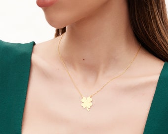 14K Four Leaf Clover Necklace, Good Luck Necklace, Shamrock Necklace, Clover Charm Necklace, Clover Leaf Necklace, 4 Leaf Clover Jewelry