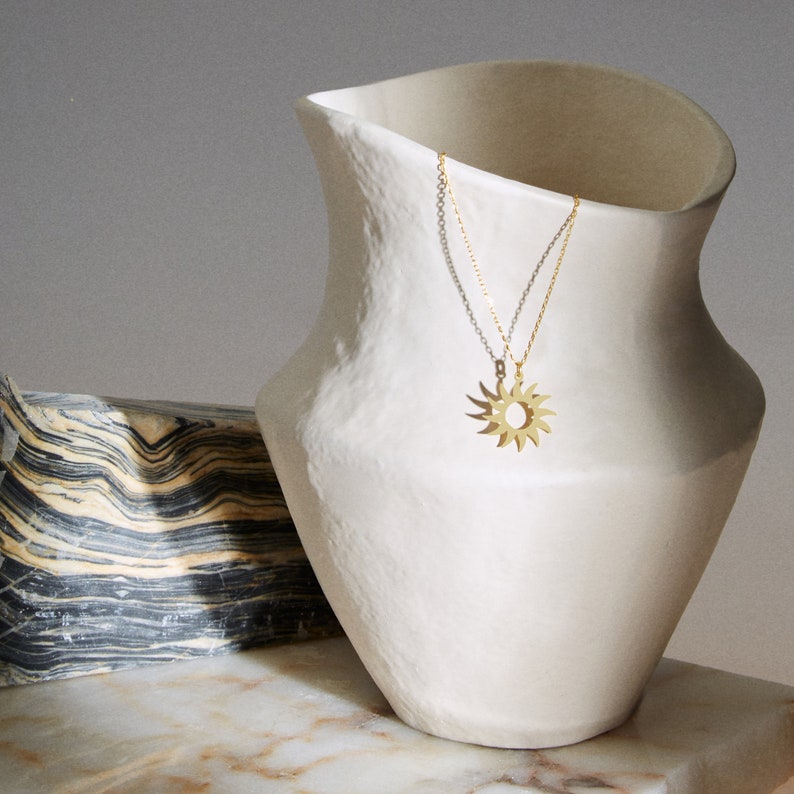 14K Gold Sunburst Necklace, Sun Pendant, Celestial Necklace, Sun Charm Necklace, Sunshine Necklace, Sun Jewelry for Women, Gift for Her image 4