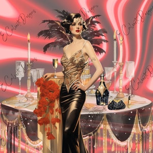1920's #1 Flapper Party Girl Table Dress Glamorous Decoupage Descarga digital Papel de arroz Ephemera Junk Journal Scrapbooking Gatsby A4