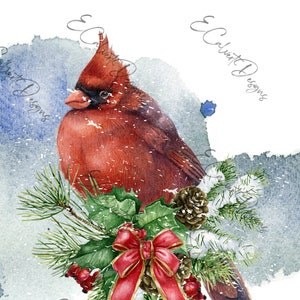2 Weihnachtskardinal Digitals für Reispapier Decoupage Aquarell Roter Vogel Urlaub Vogelhaus