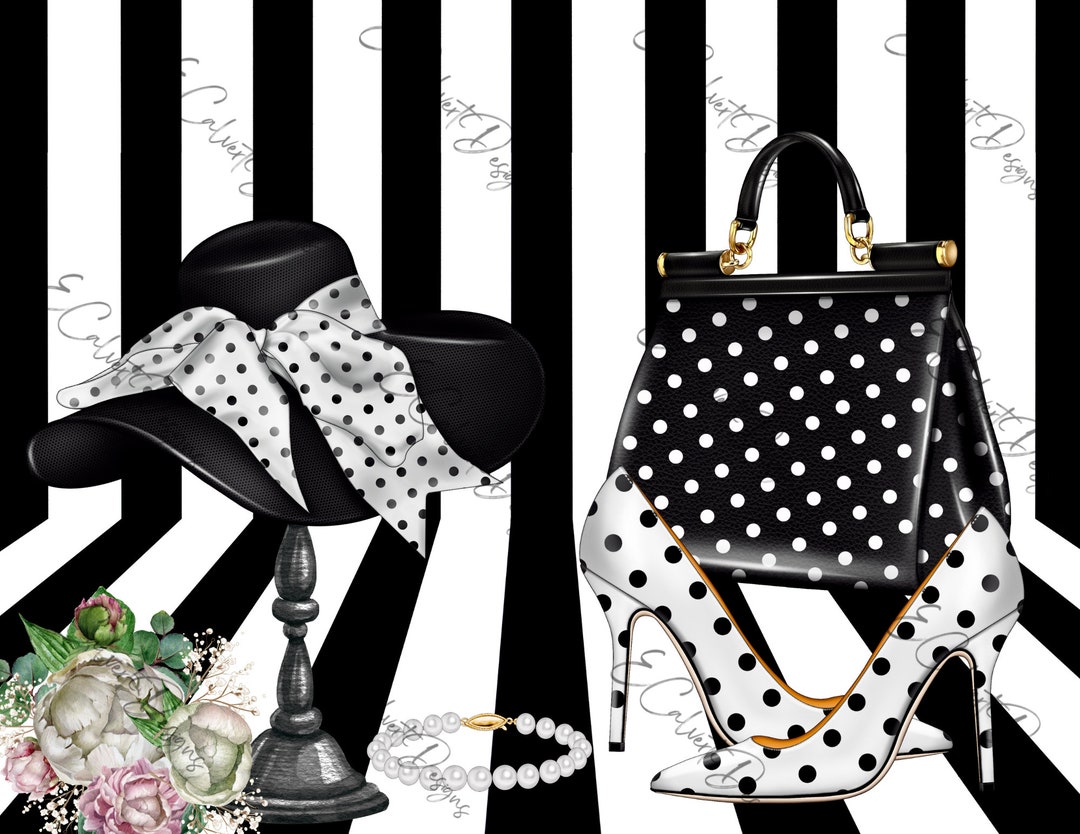2 Black White Fashion Purse High Heels Stiletto's Hat Cell Dot