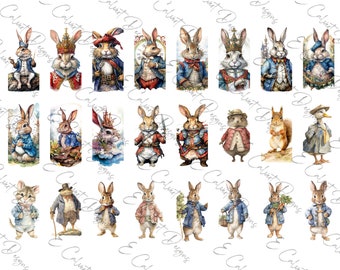 Domino 1x2 Easter Bunny Peter Rabbit Jemima Puddle Duck Mrs Rabbit Digital Download for Rice Paper Decoupage Scrapbooking Junk Journal 358