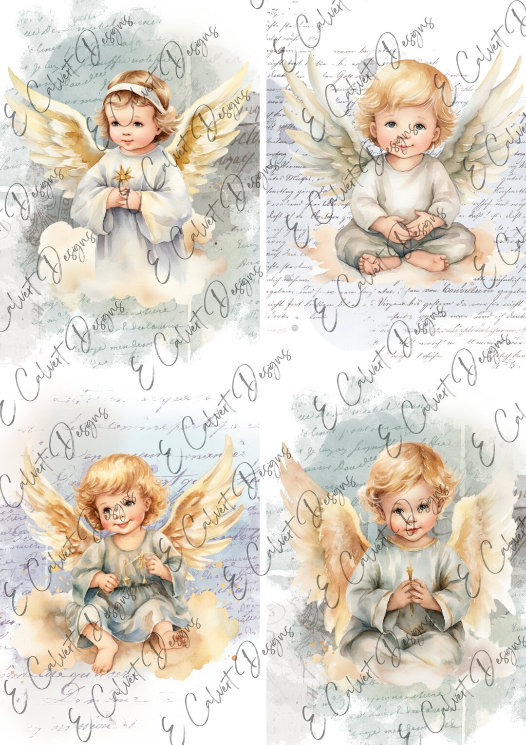 Four Child Angels Digital for Rice Paper Decoupage - Etsy