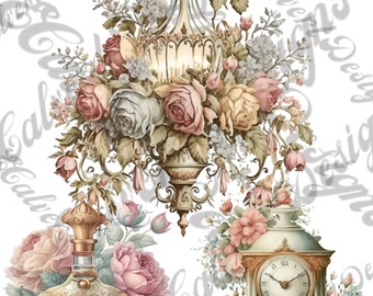PACCHETTO E RISPARMIA 2,97 3 decoupage di carta di riso digitale vittoriana Scarica stampabile Vintage Shabby Chic uccello farfalla ape lampadario profumo