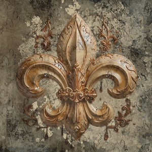 Fundo Grunge Fleur de Lis Bronze Preto Download Digital para Papel de Arroz Decoupage Junk Journal Scrapbook 302