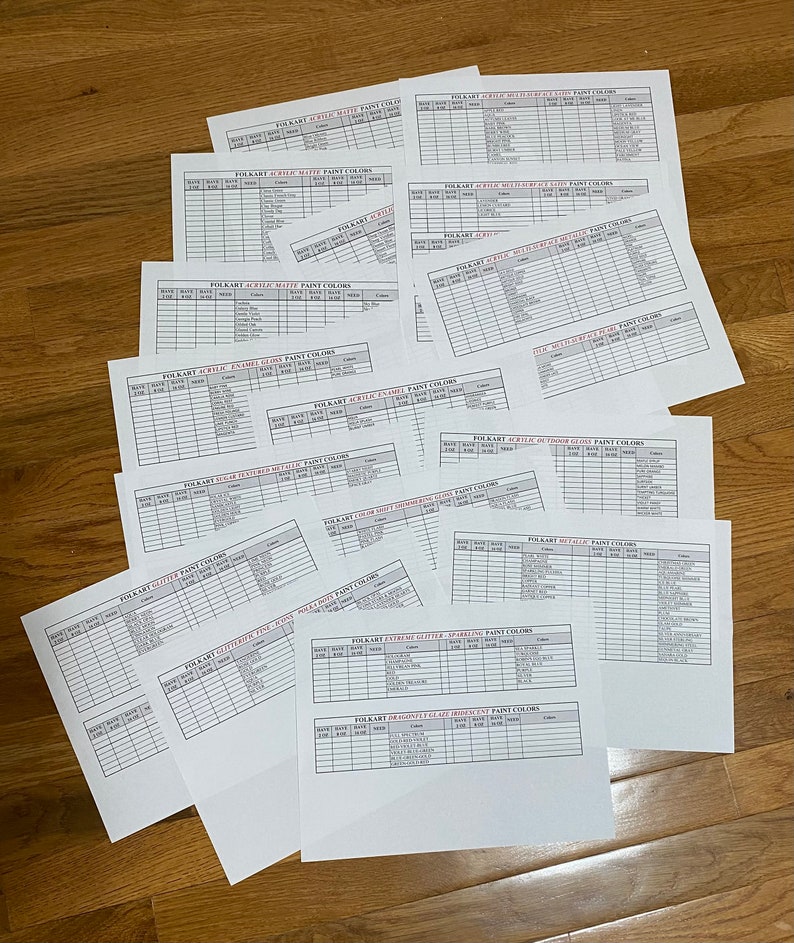 Folkart Paint Color Chart for Organization/inventory Etsy