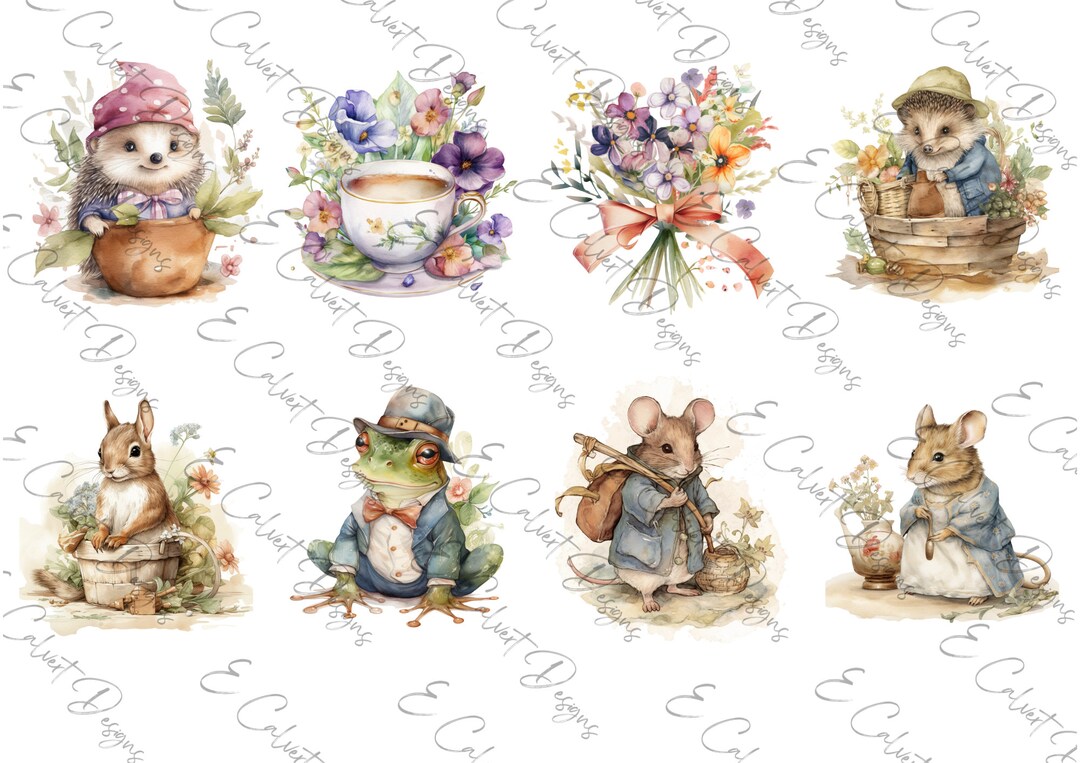2.5x3 Easter Peter Rabbit Jeremy Fisher Frog Hedgehog Mice Fussy Cut ...