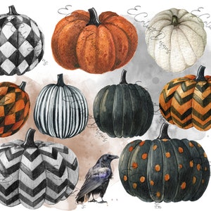 BUNDLE AND SAVE 1.98 2 Fussy Cut Pumpkins Floral Digitals for Rice Paper Decoupage Fall Check Polka Dot Stripe Black Orange Whimsical Crow