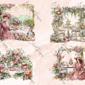 Sottobicchiere digitale per tea party per decoupage di carta di riso 4 x 4 pollici acquerello vintage roseto biscotti torte tazze da tè