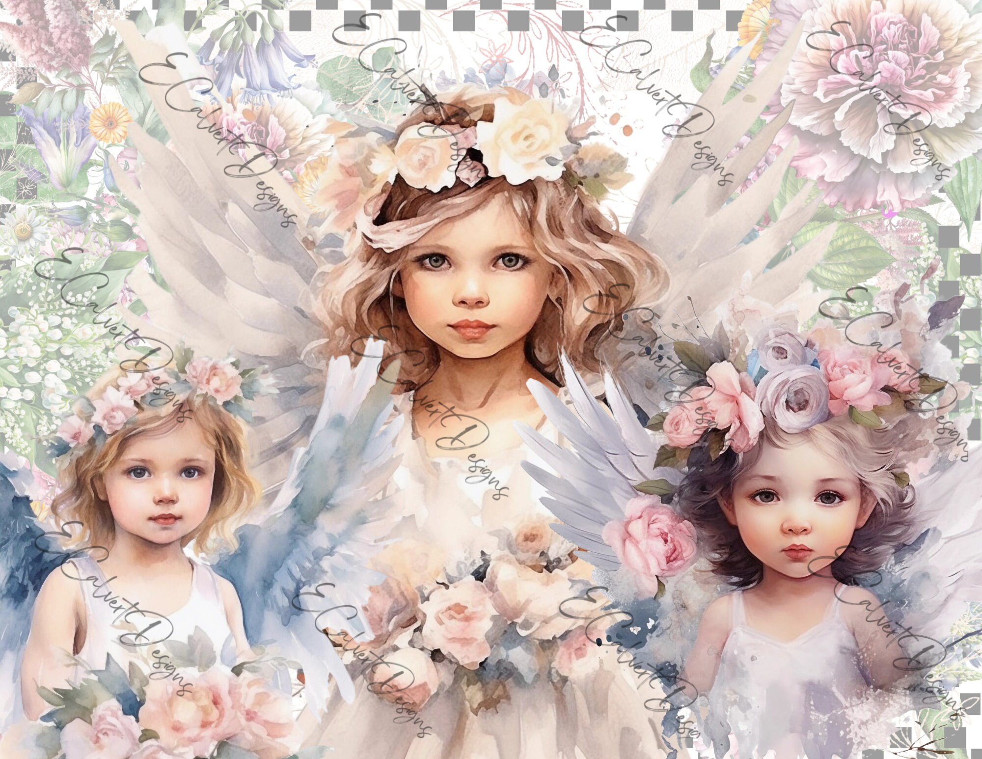 Little Girl Angels Digital for Rice Paper Decoupage Watercolor Baby ...