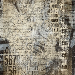Grunge Background Letters and Numbers Black Tan Digital Download for Rice Paper Decoupage Junk Journal Scrapbook