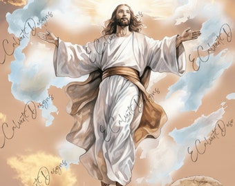 Jesus Christ Resurrection Easter Religious Christian He Is Risen  Crown Thorns Cross A4 Digital for Rice Paper Decoupage Watercolor 389