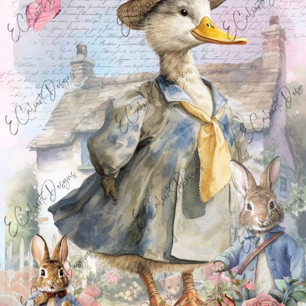 Jemima Puddle Duck Beatrix Potter Peter Rabbit Easter Digital Download A4 Rice Paper Decoupage Junk Journal Scrapbooking 349