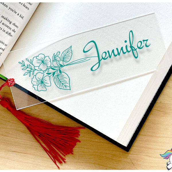 Personalized Floral Bookmark for Women, Custom Birth Flower Bookmark, Acrylic Bookmark Gift, Name Bookmark, Aesthetic Bookmark with Tassel