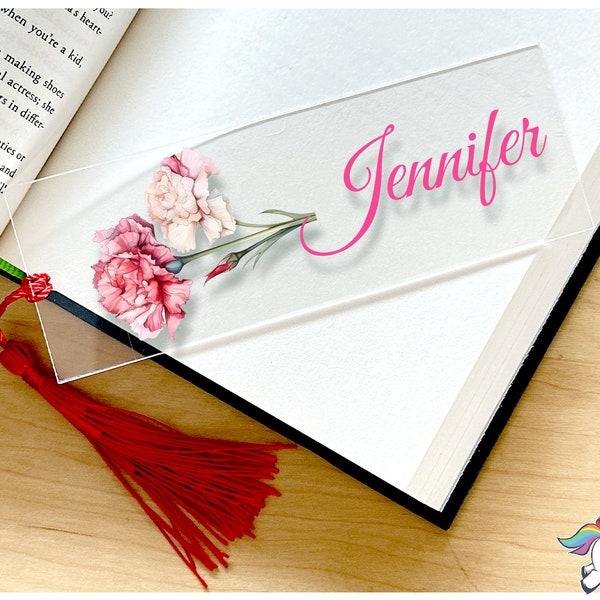 Custom Birth Flower Bookmark, Personalized Floral Bookmark for Women, Acrylic Bookmark Gift, Name Bookmark, Aesthetic Bookmark with Tassel