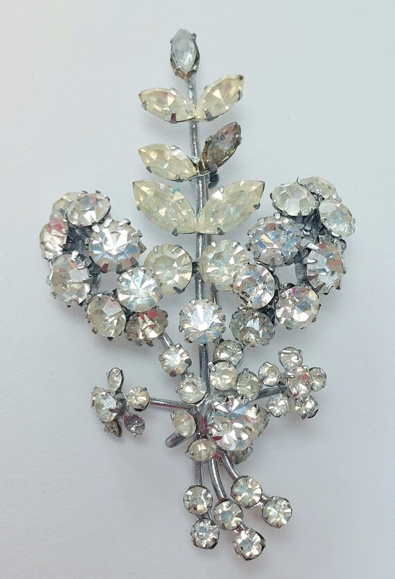 Vintage Sparkly Faux Diamond Silver Bouquet Brooc… - image 1