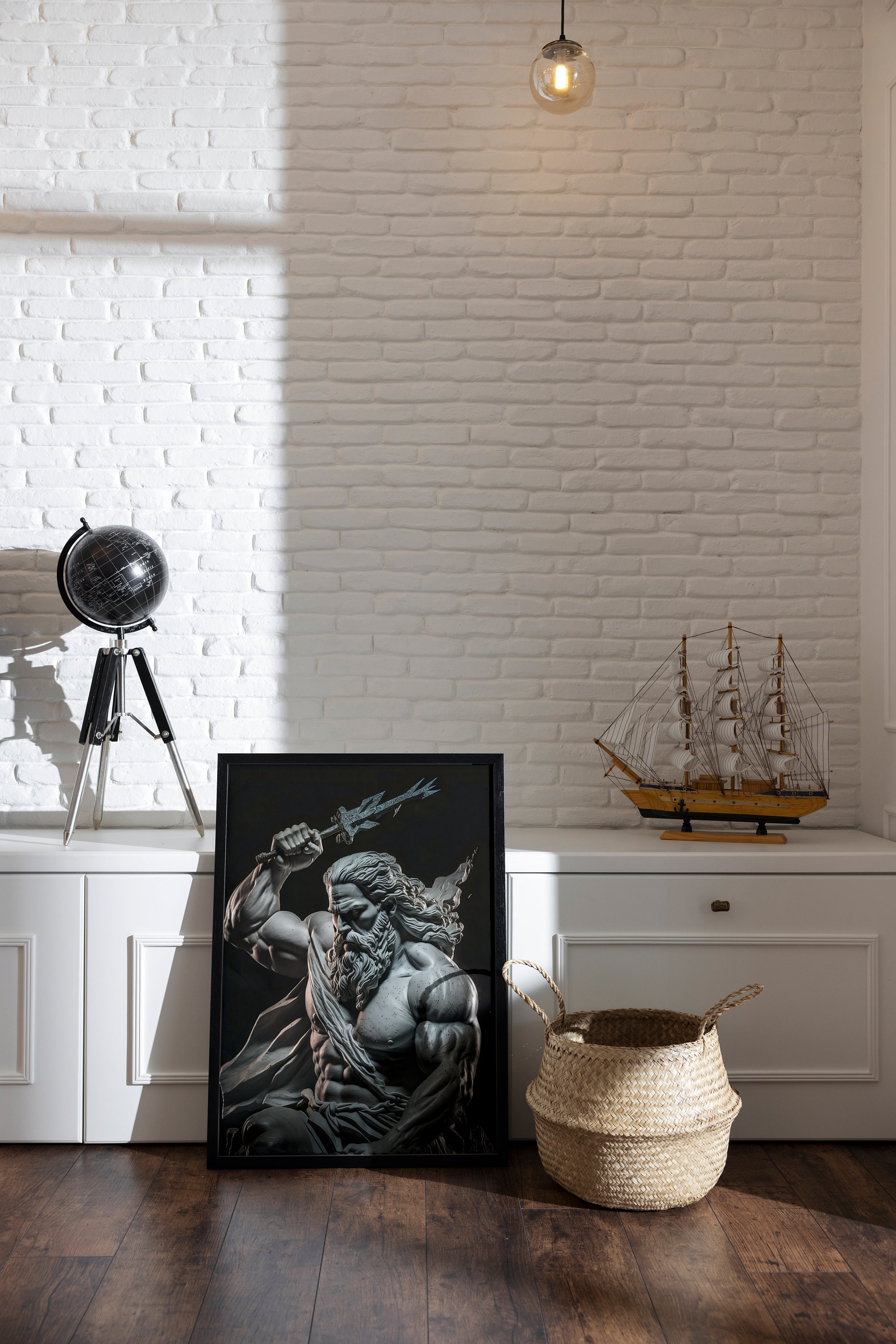 Greek God Statue Wall Art Poseidon Statue Poster Print Greek Gift Black ...