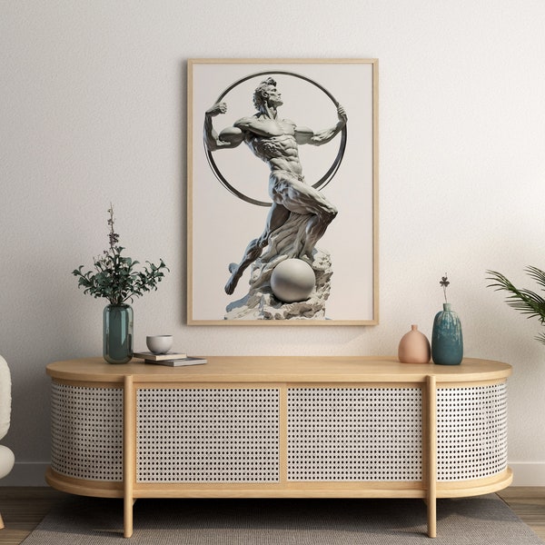 Atlas Statue Print, Greek mythology, Greek statue, Digital download, Greek art, Bust statue, Aesthetic Room Decor, Marble Sculpture