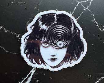 Spiral Girl Sticker, Gothic Japanese Horror Manga Anime UV Resistant Sticker, Waterproof Vinyl Decal for Waterbottles, Tablets, Laptops
