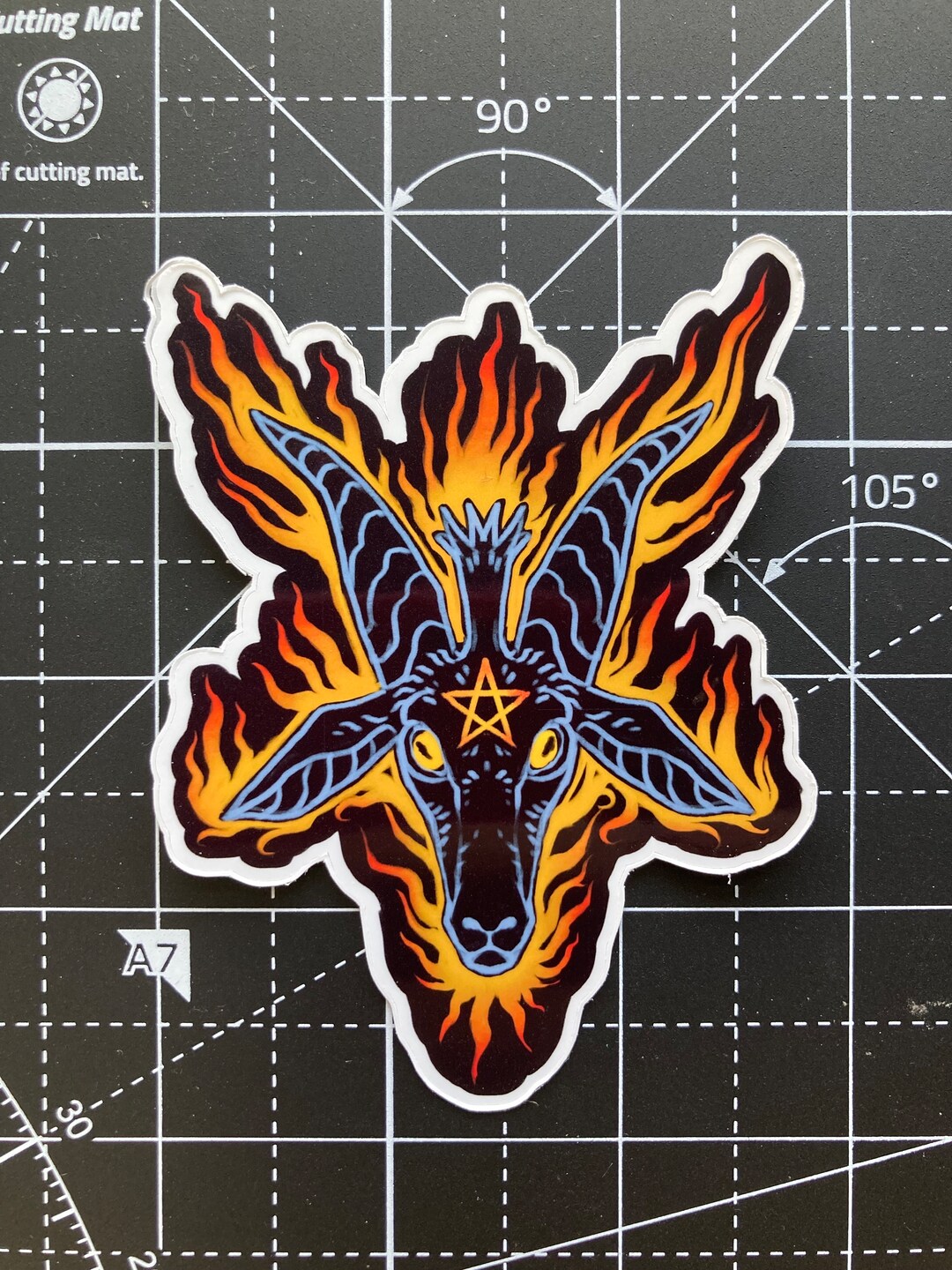 Fiery Baphomet Sticker, Wiccan Occult Waterproof Vinyl Sticker, Witchy ...