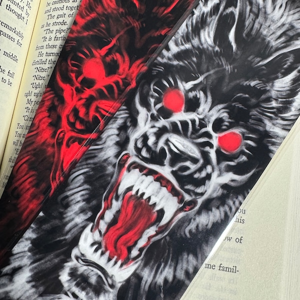 Werewolf Portrait Bookmark - Gothic Horror Lycanthrope Bookmark, Jumbo Laminated Waterproof Placeholder Gift for Book Lovers, Horror Fans